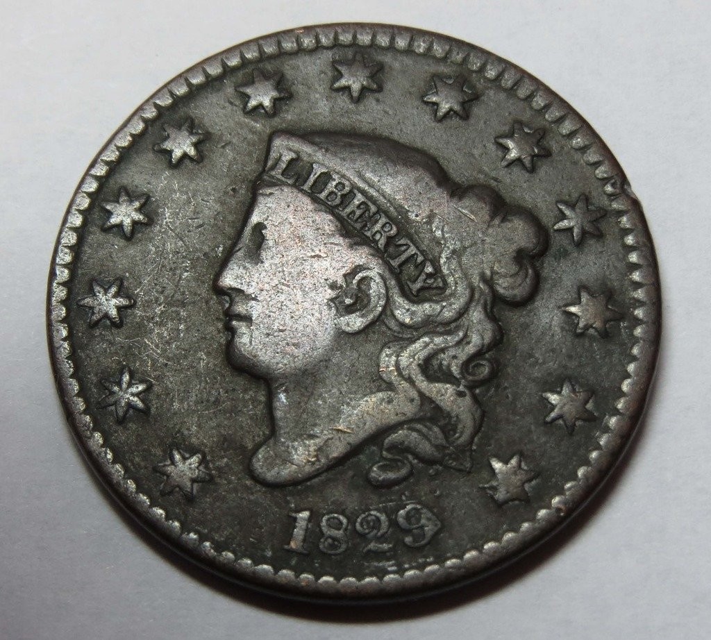 Rare coin for sale: 1829 Liberty Head Matron Head Large Cent Fine