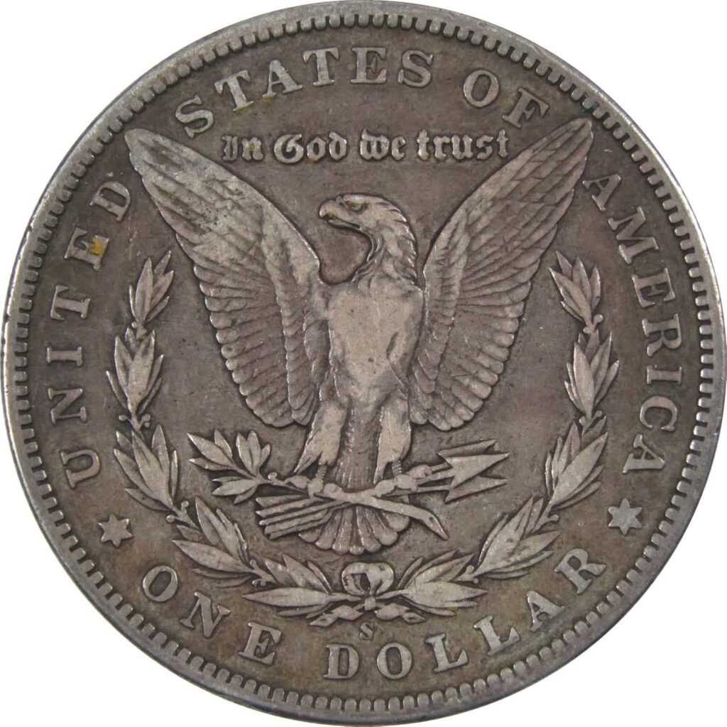 Obverse: 1895 S Morgan Dollar VF Very Fine 90% Silver $1 US Coin