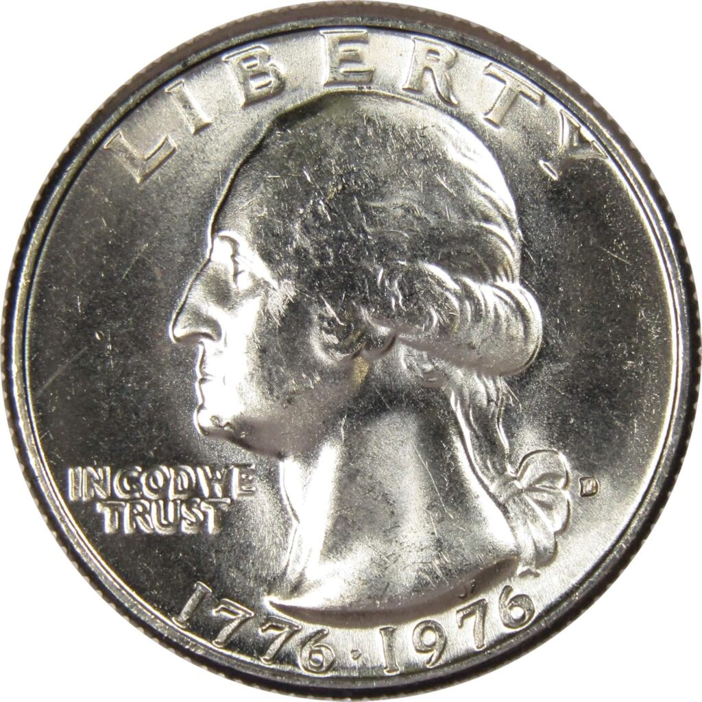 Obverse: 1976 D Washington Bicentennial Quarter BU Uncirculated Mint State 25c US Coin