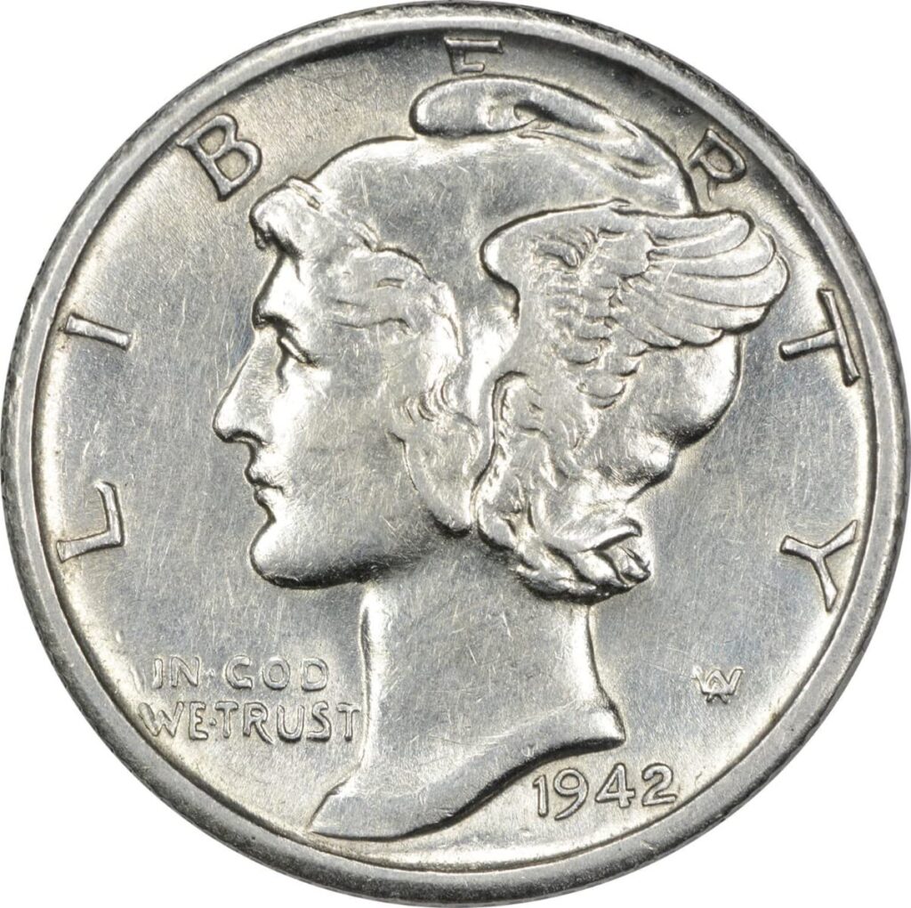 Obverse: 1942 S Mercury Dime AU