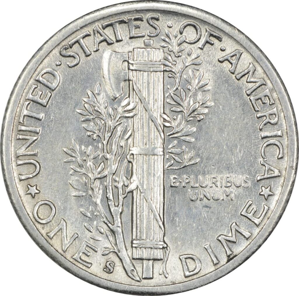 Reverse:1942 S Mercury Dime AU